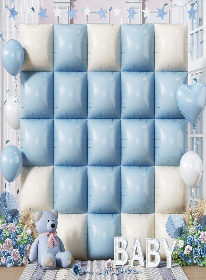 Froova Baby Blue White Square Foil Balloons Wall, 25PCS Dusty Blue and Pastel Cream Square Balloons Backdrop, Double Sided Tunnel Arch Background for Boho Baby Shower Boys Men Birthdays Wedding Bridal - Image 4